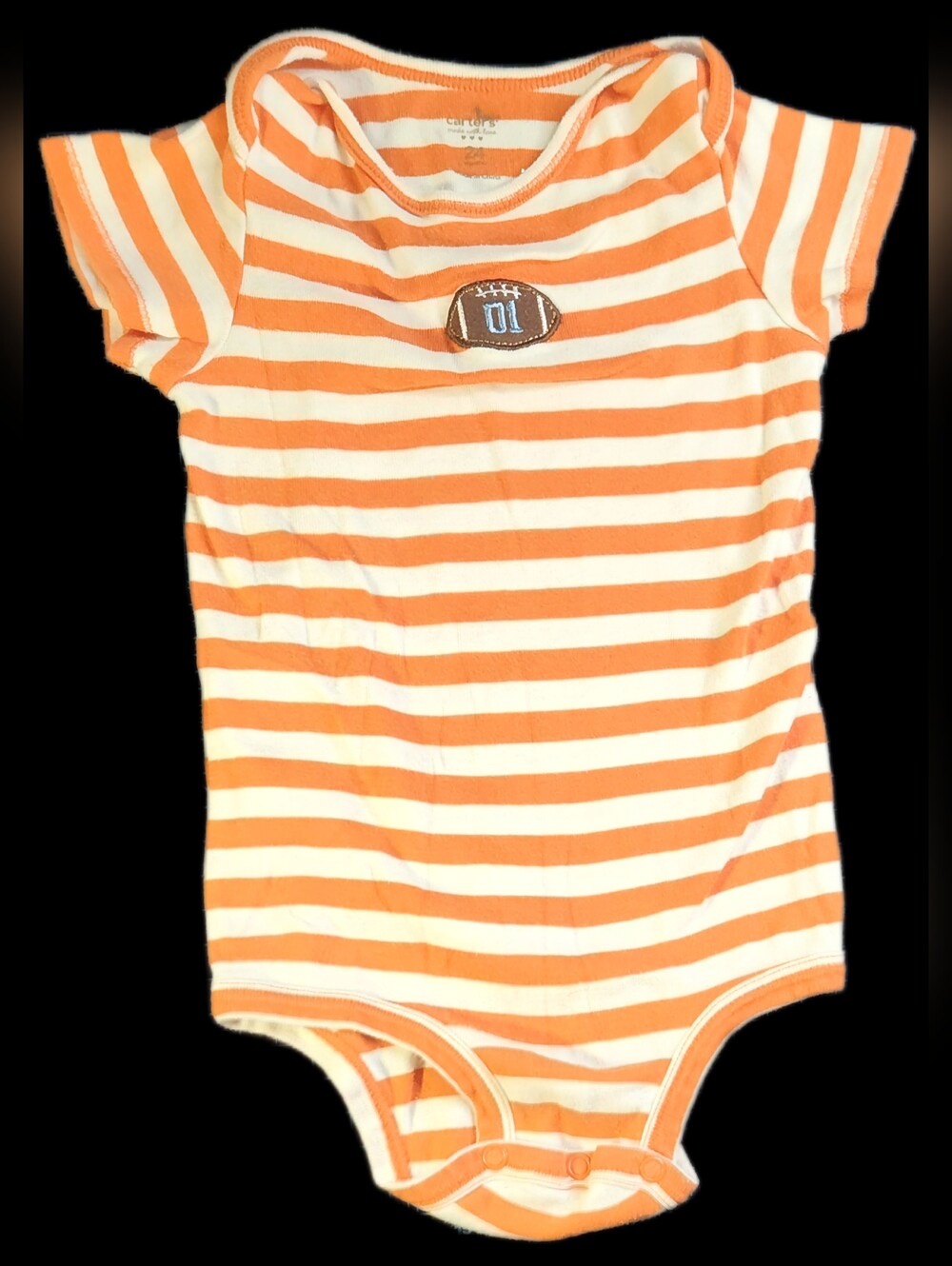 #IC19 Carter's Orange and White Striped Baby Bodysuit with Football Patch